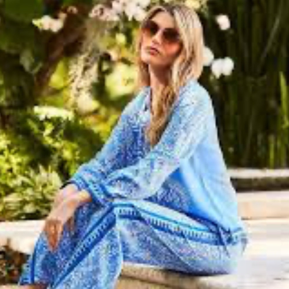 LILLY PULITZER KIRAN BUTTON DOWN SILK BLUE PRINTED BLOUSE SIZE LARGE - Picture 3 of 11